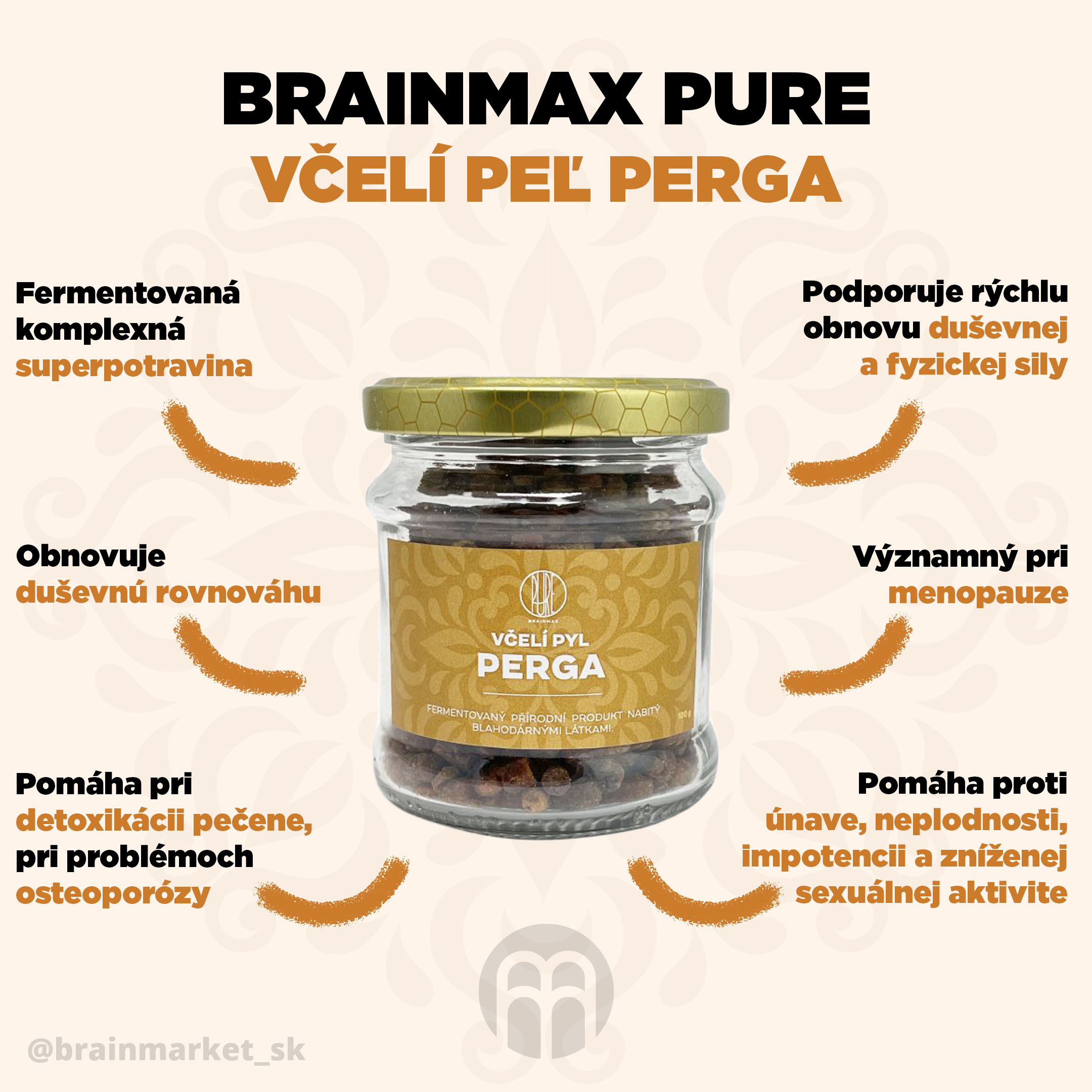 brainmax pure sklenice vceli pyl perga infografika brainmarket SK